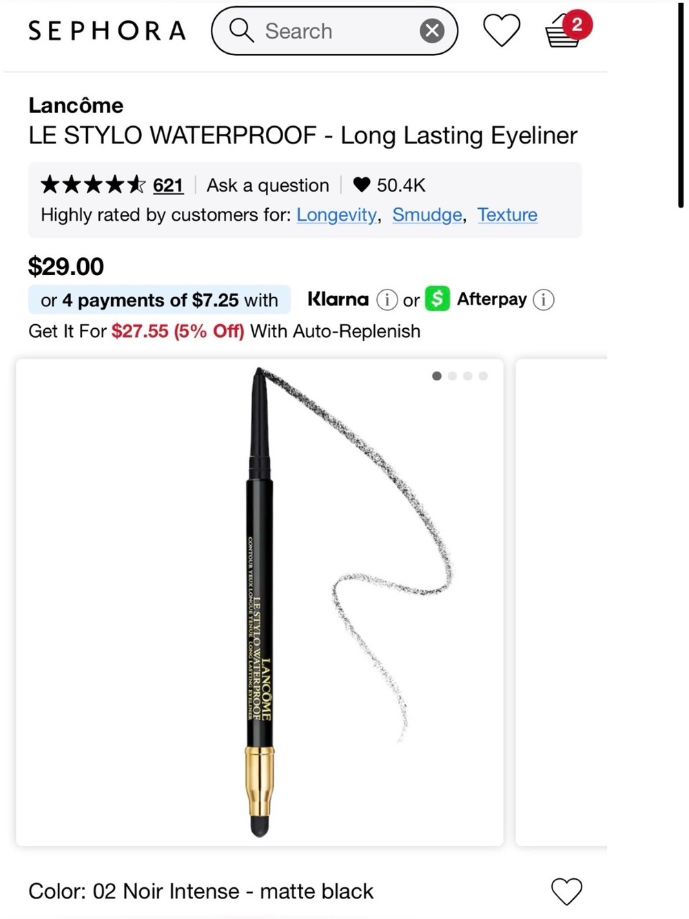 Lancôme Le Stylo Waterproof Eyeliner - Noir Intense Black